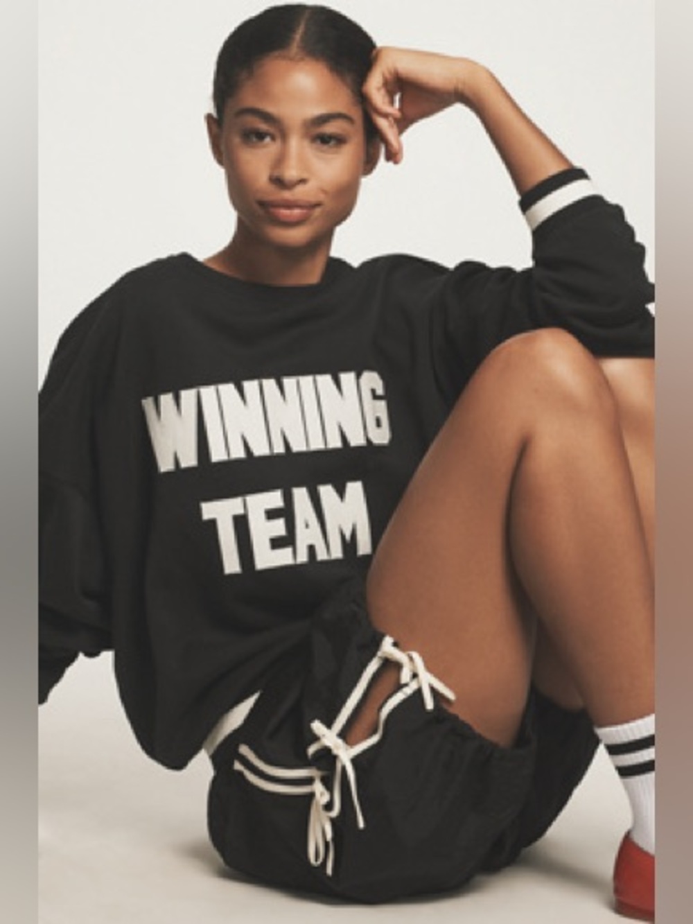 Beach Riot x Anthropologie Black 'Winning Team' Graphic Pullover Sweatshirt
